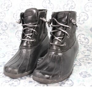 Sperry STS87903 Black‎ Leather Duck Boots Ankle Rain Booties Women's Size 8